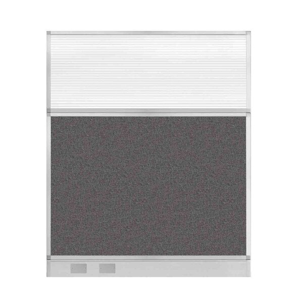 Hush Panel Cubicle Partition 5' x 6' Charcoal Gray Fabric Clear Fluted Window w/ Cable Channel